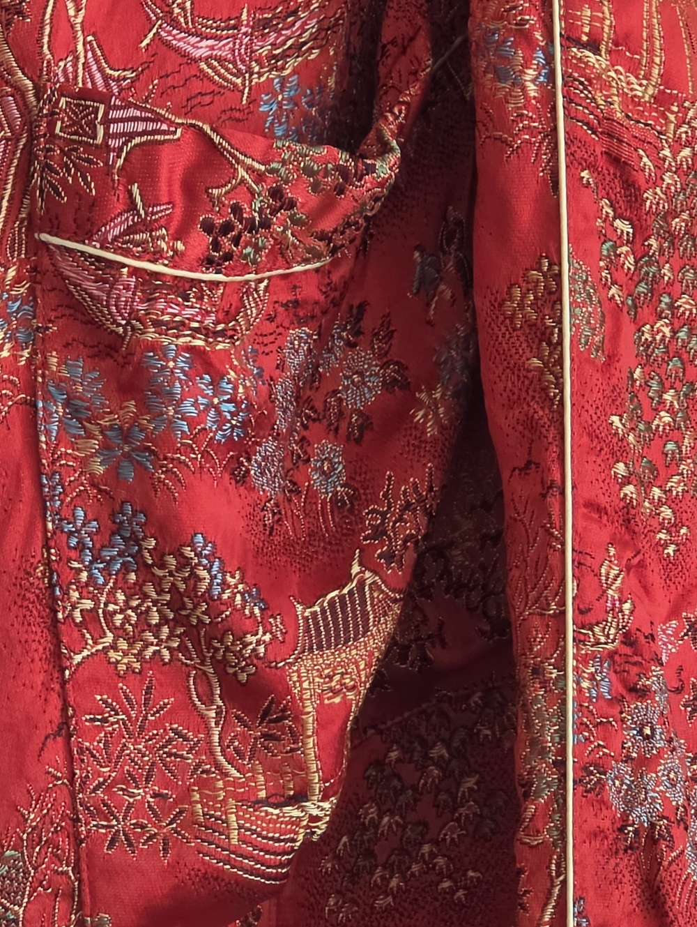 Vintage Solz Squirrel Chinese Red Brocade Kimono Robe Pocket Est Sz M - Picture 5 of 13